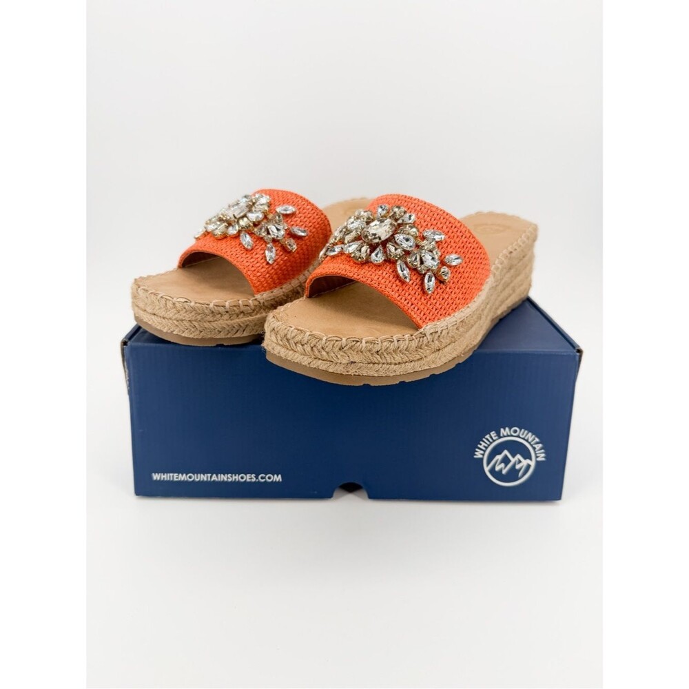 White Mountain Stitch Crystal Espadrille Platform Slide Sandals Orange 10 NEW